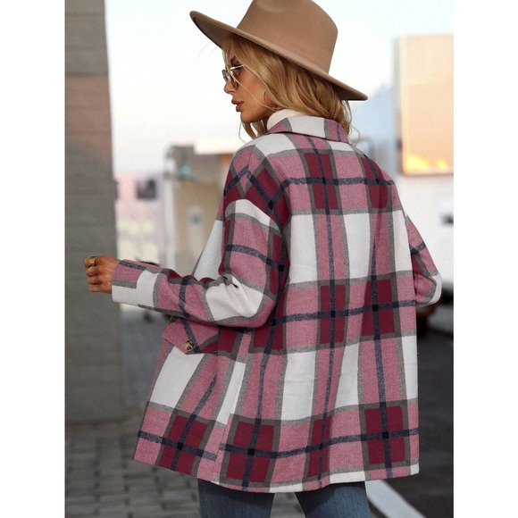 preppy Plaid Overcoat boyfriend trucker shacket jacket - Picture 8 of 8